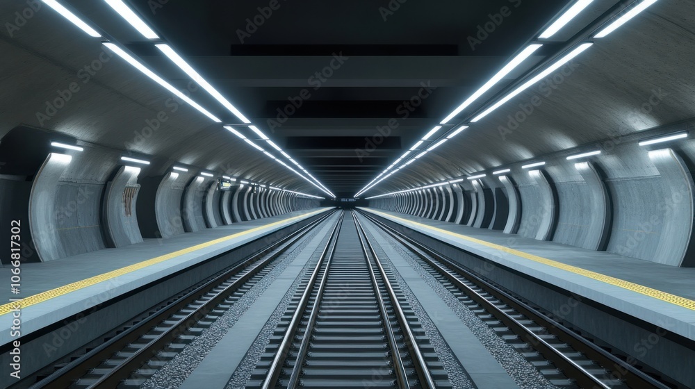 City metro station with empty tracks, representing urban transit and fast city travel City metro station with empty tracks, representing urban transit and fast city travel