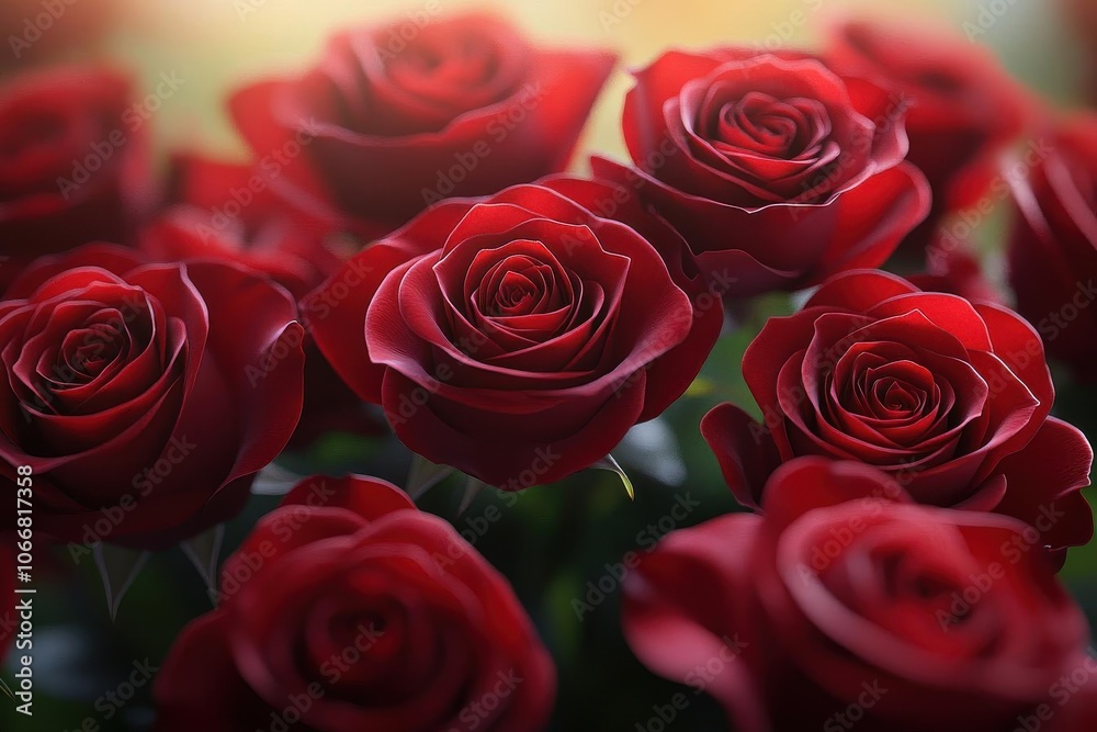 A lush arrangement of vibrant red roses, showcasing their intricate petals and rich color, evoking feelings of romance and beauty. A lush arrangement of vibrant red roses, showcasing their intricate petals and rich color, evoking feelings of romance and beauty.