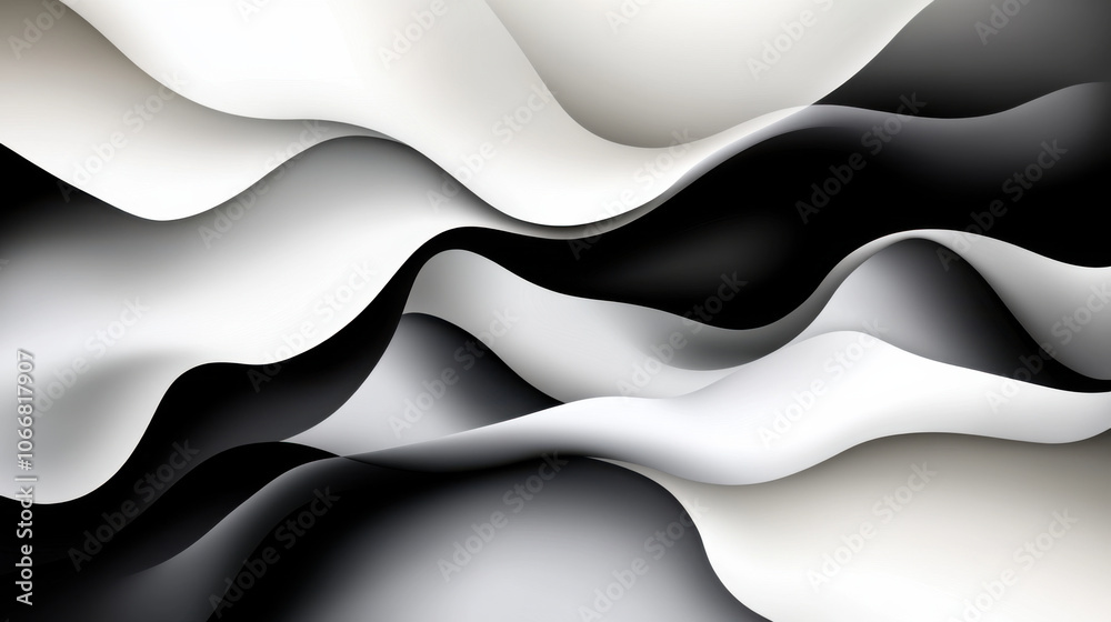 Fototapeta premium modern abstract design featuring flowing waves in black, white, and gray tones, creating sense of depth and movement