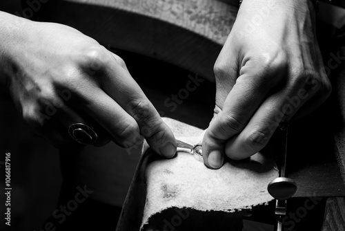 poinçonnage d'un bijou en gros plan, travail manuel