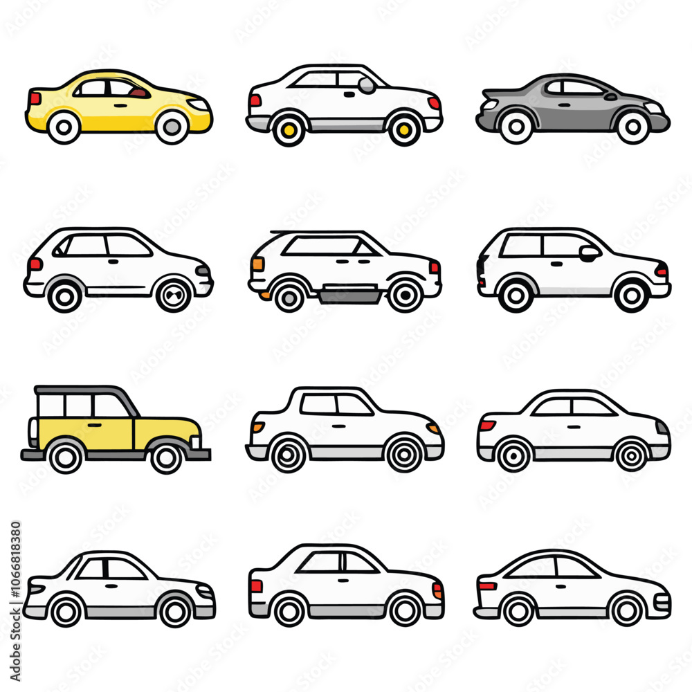 front and side view car icons line and silhouette front and side view car icons line and silhouette