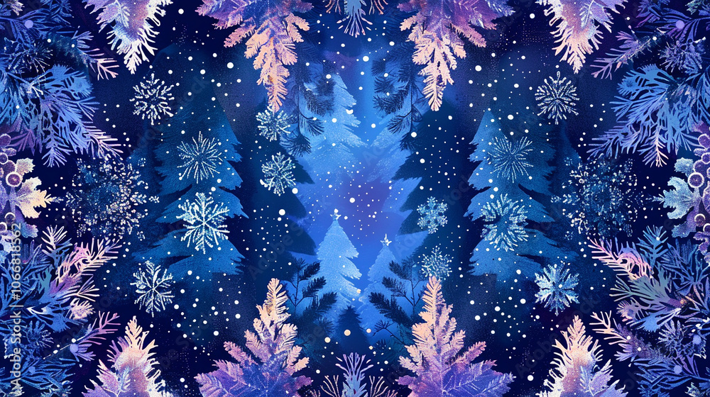 Fototapeta premium Illustration of a magical forest made of snowflakes and other pretty patterns.