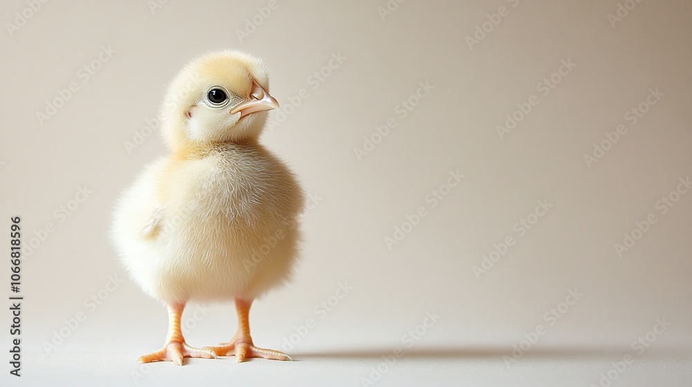 A Small Yellow Chick Standing on a Light Background A Small Yellow Chick Standing on a Light Background