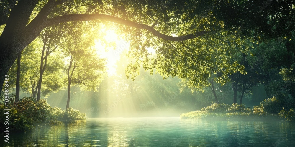 Sunlight gently streams through the branches of trees, casting a warm glow over tranquil waters, creating a serene and peaceful atmosphere. Sunlight gently streams through the branches of trees, casting a warm glow over tranquil waters, creating a serene and peaceful atmosphere.