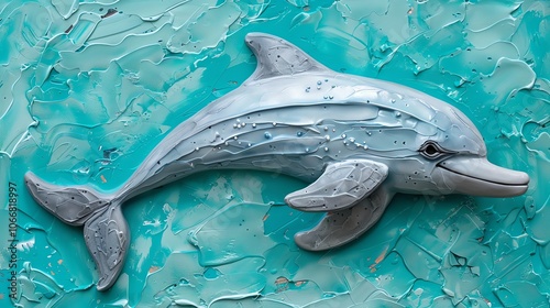 A 3D painting of a dolphin in the ocean. photo