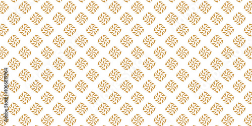 Golden vector seamless pattern with small diamond shapes, floral silhouettes. Simple texture.