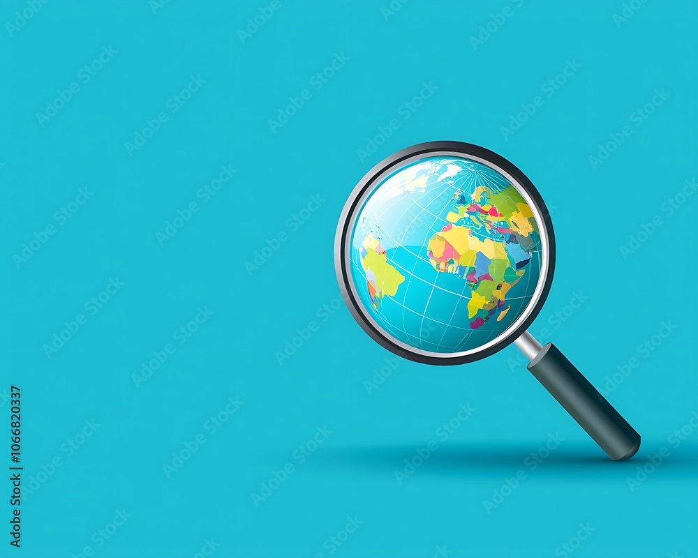 A magnifying glass is on a blue background A magnifying glass is on a blue background