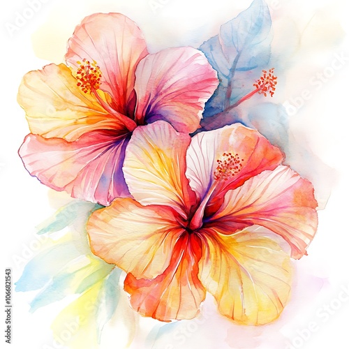 Explore the beauty of hibiscus flowers through vibrant watercolor art for floral enthusiasts photo