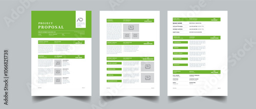 Simple Proposal, Project proposal and Project Plan layout design with 3 page full concept design