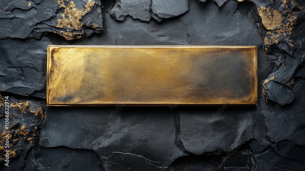 Gold metal rectangular frame on a dark stone background Gold metal rectangular frame on a dark stone background