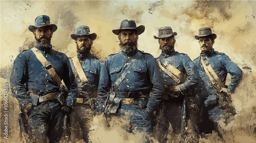 Historical vector of American Civil War soldiers in uniform, capturing bravery, unity, and the vintage style of 19th-century military portraits.