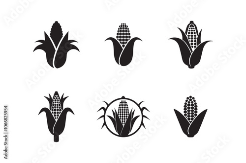 Set of corn vector silhouette black color illustration white background