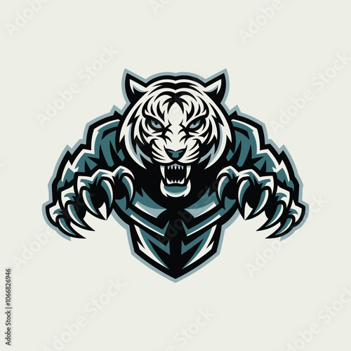 High definition vector illustration of a powerful white tiger with a fierce expression and sharp eyes.