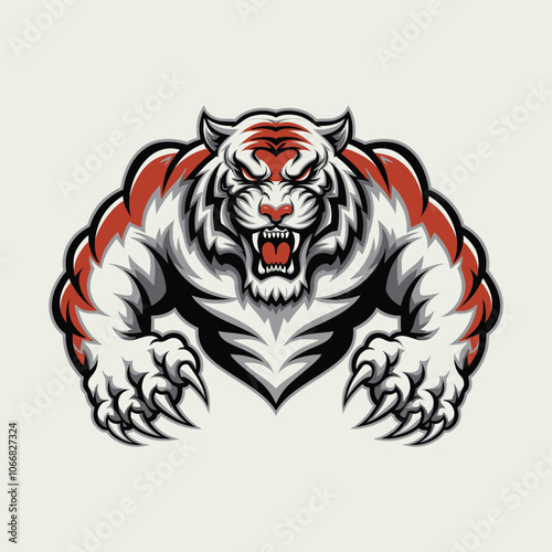 High definition vector illustration of a powerful white tiger with a fierce expression and sharp eyes.