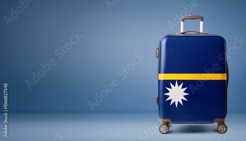 ナウルの国旗のスーツケース。(Nauru flag on a stylish suitcase and copy space.) 