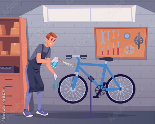 bicycle workshop. bike repair service cartoon background
