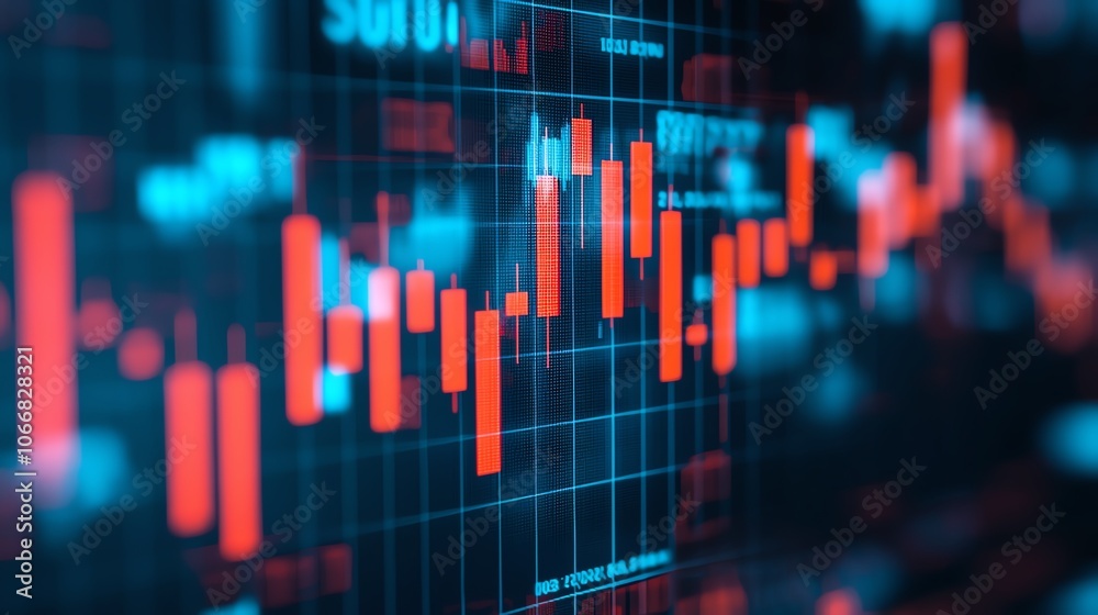 Abstract financial chart with red and blue candlesticks on a dark background. Abstract financial chart with red and blue candlesticks on a dark background.