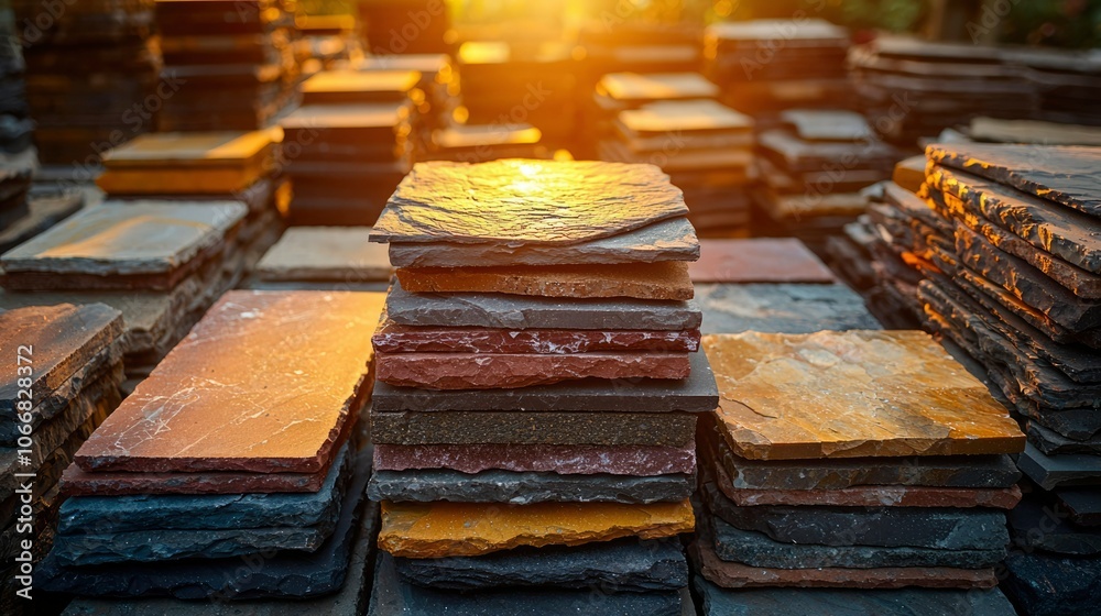 Stack of Multicolored Stone Tiles in Sunlight Stack of Multicolored Stone Tiles in Sunlight