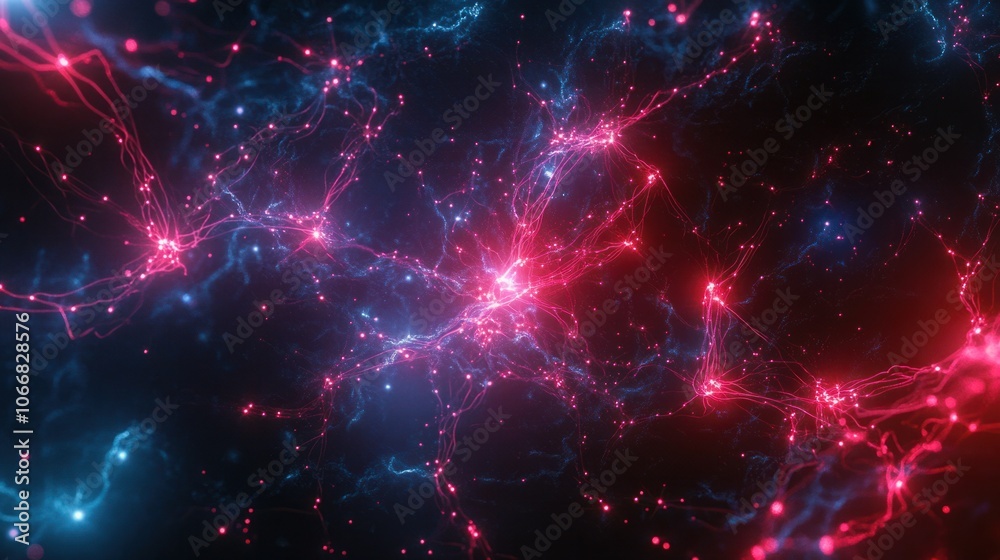 Fototapeta premium Abstract pattern with glowing tech lines and nodes, representing data and communication