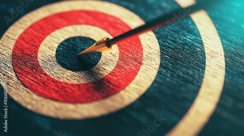 Close-up of a target with an arrow hitting the bullseye, concept of achievement.