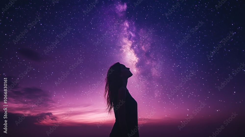 Silhouette of a Woman Gazing at the Milky Way Silhouette of a Woman Gazing at the Milky Way