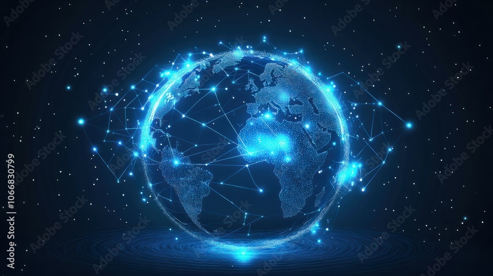 Obraz premium Digital globe with connected dots, symbolizing global data exchange and technology