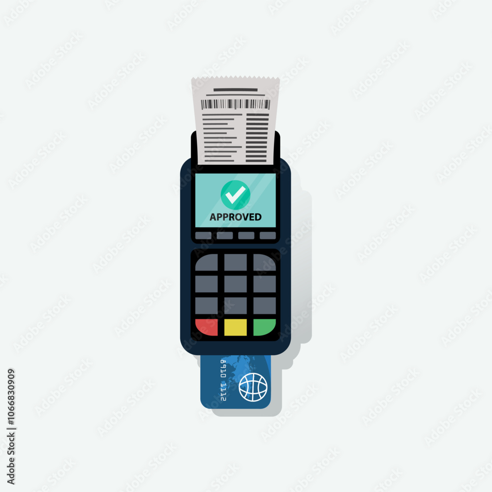 Debt card transaction in EDC machine approved vector illustration