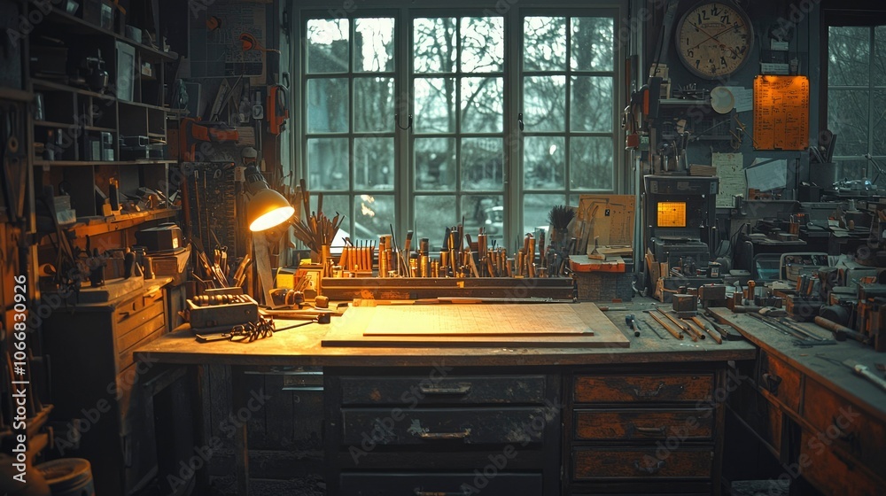 A Well-Worn Workbench in a Craftsman's Workshop A Well-Worn Workbench in a Craftsman's Workshop