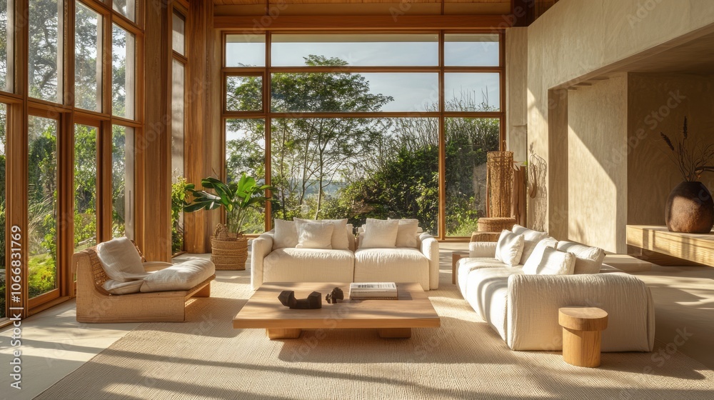 Modern Living Room with White Couches and Wooden Accents