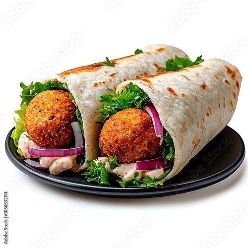 Delicious Falafel Wrap on Isolated Background photo