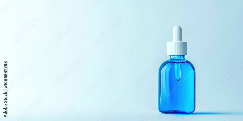 A blue bottle with a white cap sits on a white background A blue bottle with a white cap sits on a white background