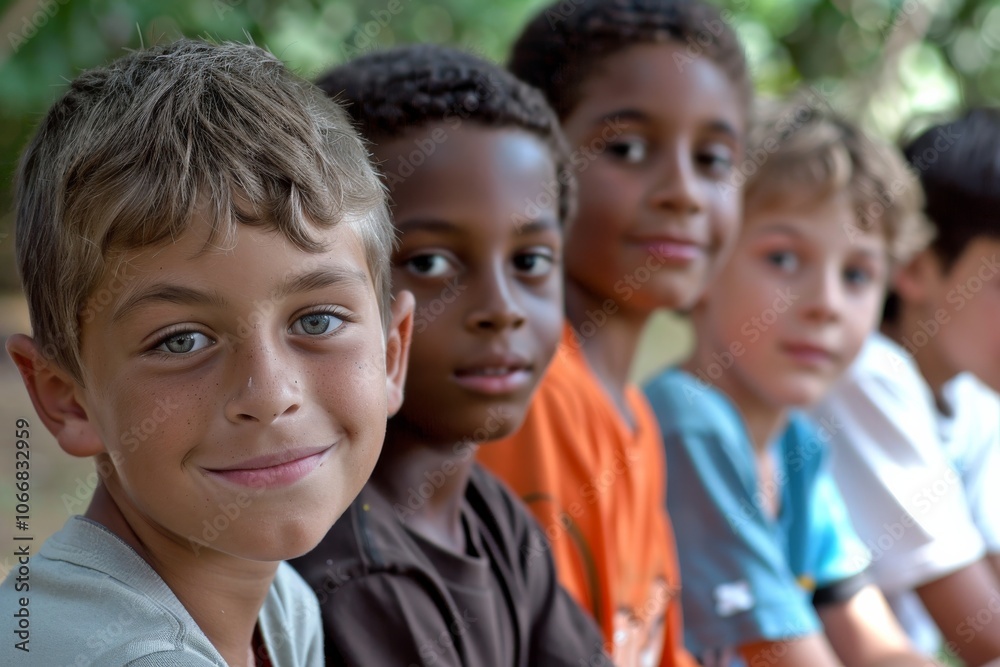 Portrait of a group of children smiling at the camera in school Portrait of a group of children smiling at the camera in school