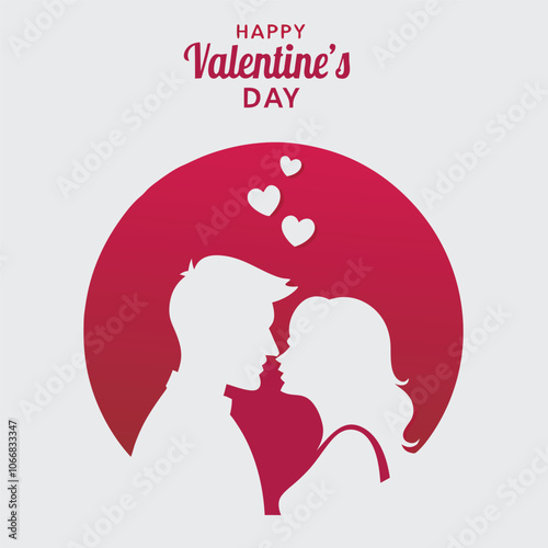 Happy Valentines Day illustration. Romantic silhouette of loving couple