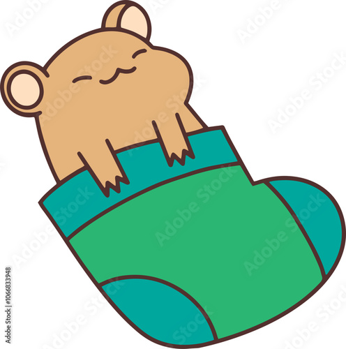 Cute Illustration of a funny hamster in a sock