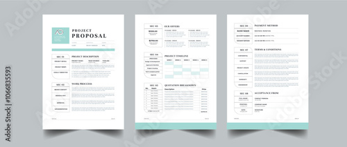  Simple Proposal, Project proposal and Project Plan layout design with 3 page colorful concept design