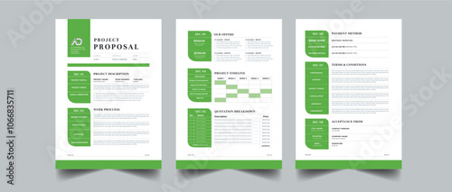  Simple Proposal, Project proposal and Project Plan layout design with 3 page colorful concept design