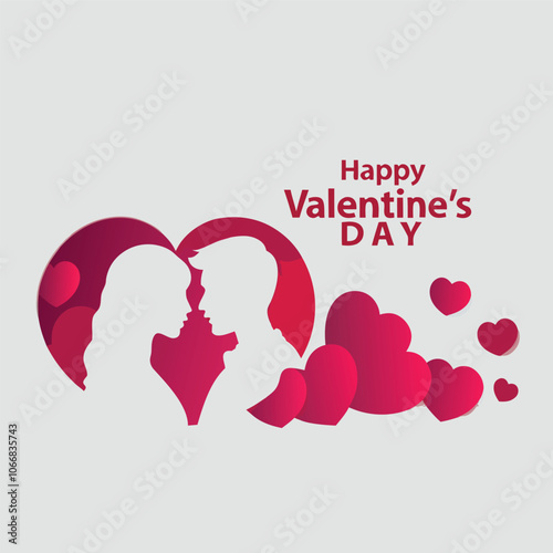 Happy Valentines Day illustration. Romantic silhouette of loving couple