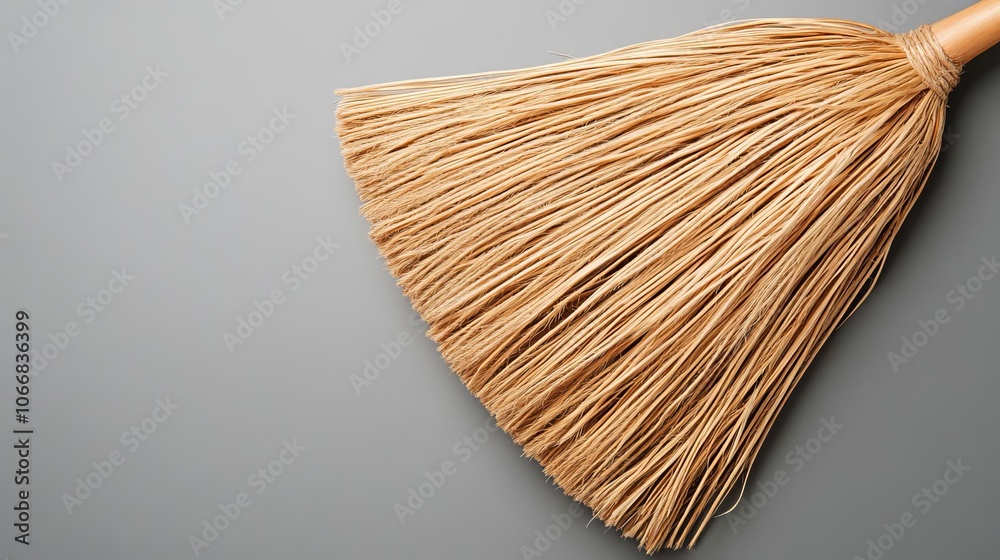 Close-up of handmade straw broom, rustic craftsmanship, earthy texture Close-up of handmade straw broom, rustic craftsmanship, earthy texture
