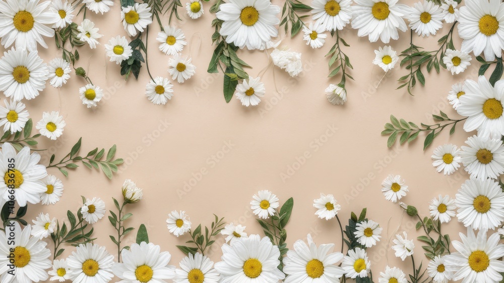 Obraz premium Close-Up of Floral Pattern on Beige Background with Small White Flowers