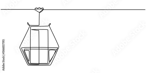 Cable car one line drawing, Cable car with cabins continuous one line drawing, Cable car in continuous line art drawing style. Aerial tramway black linear sketch isolated on white background. Vector