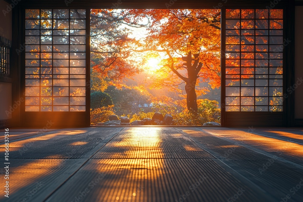 Autumnal View Through Japanese Sliding Doors Autumnal View Through Japanese Sliding Doors