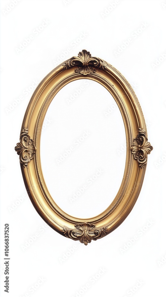 Empty old golden painting oval frame isolated on white background. Empty old golden painting oval frame isolated on white background.