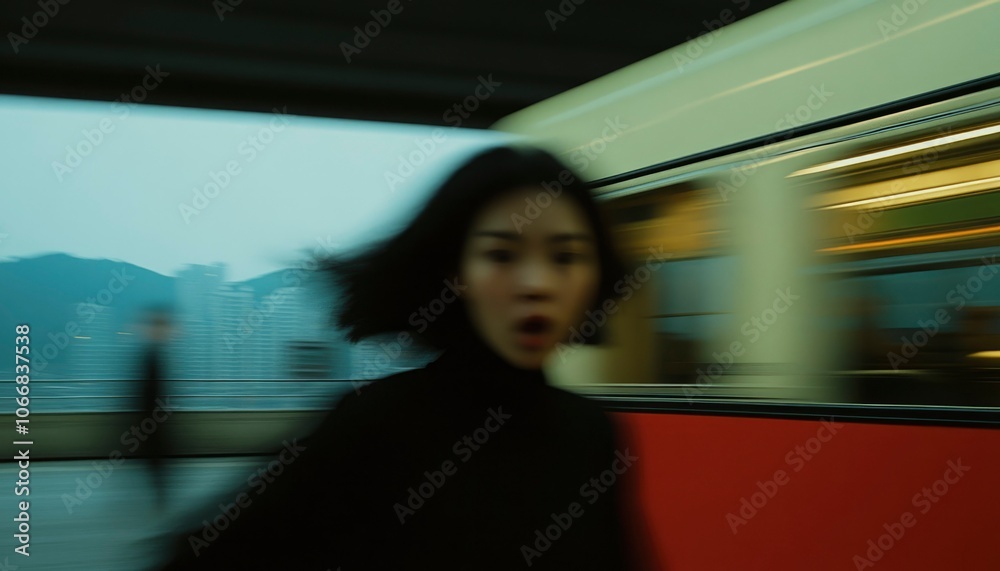 A Woman Running Away From A Train