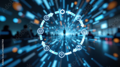 A dynamic and technological image illustrating continuous integration/continuous delivery (CI/CD) processes. photo