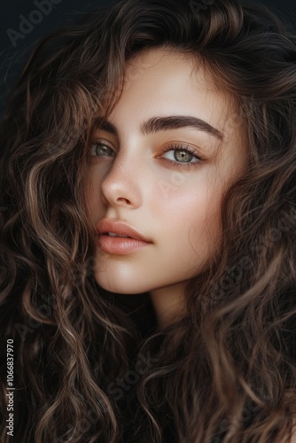 Portrait of Young Woman with Voluminous Hair