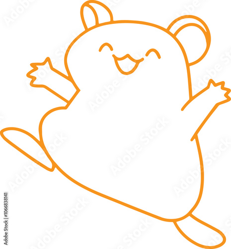 Line art illustration of a happy cute hamster