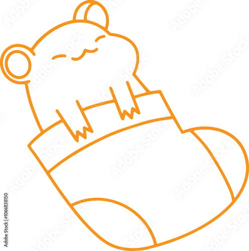 Line art illustration of cute happy hamster in a sock