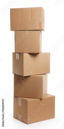 Stacking Boxes. Cardboard Boxes Isolated, Cartons for Moving and Relocation