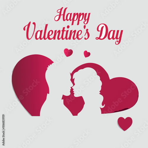 Happy Valentines Day illustration. Romantic silhouette of loving couple