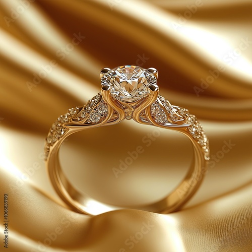 Gold diamond wedding ring background, luxury jewelry showcase for bridal ring advertisements, print for National Proposal Day